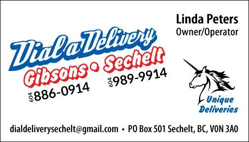 A blue and red logo for vida delivery sechelt