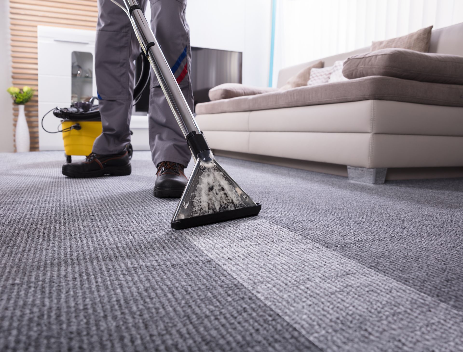a person is using a vacuum cleaner to clean a rug