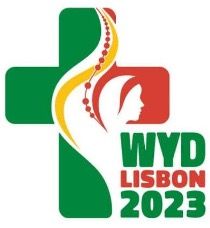 a logo for Wyd Lisbon 2023 with a cross and a woman.