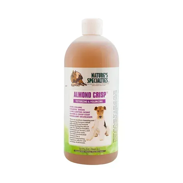 A bottle of nature 's specialties almond crisp dog shampoo