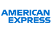 American Express logo in blue text on a white background