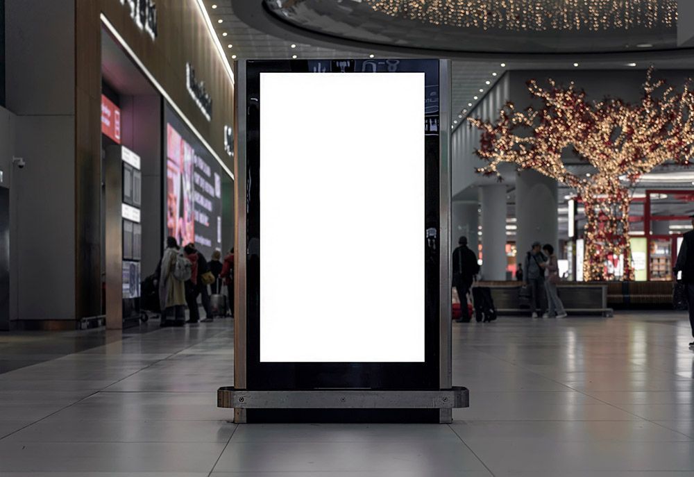 A Large Billboard With a White Screen in a Shopping Mall  — Frontier Connect in Plainland, QLD