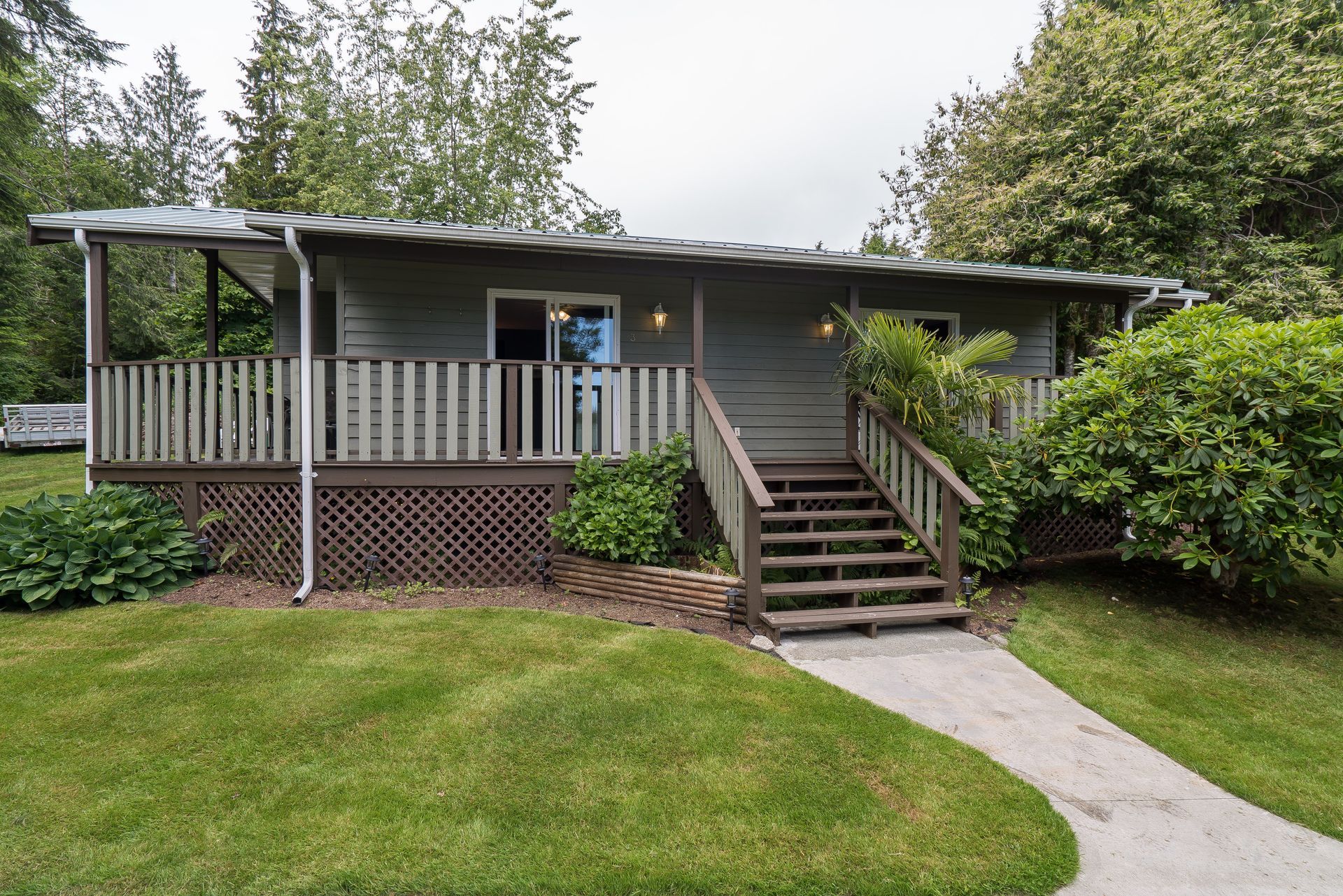 An icon of a log cabin on a beige background.
