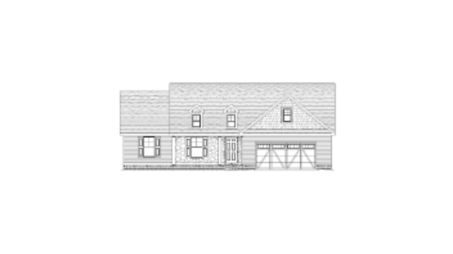A black and white drawing of a house on a white background.
