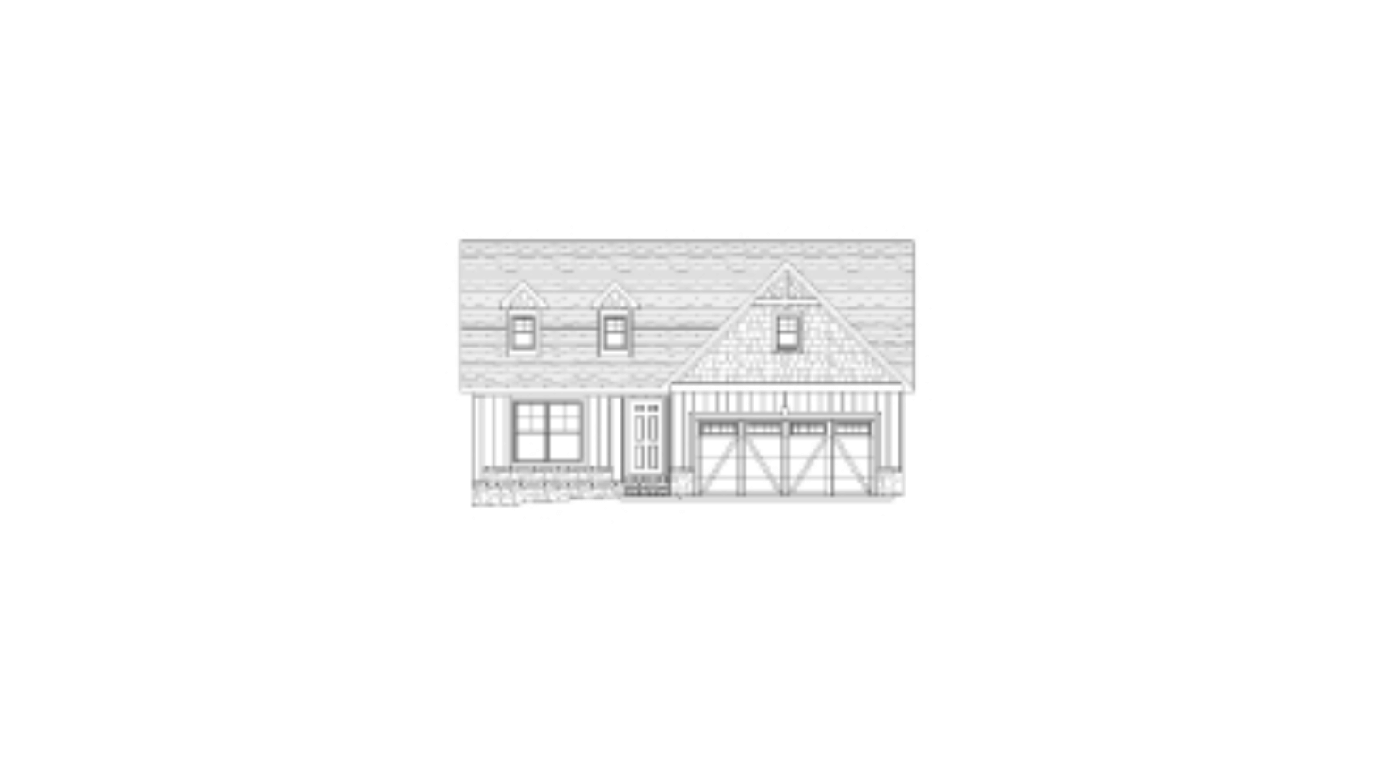 A black and white drawing of a house on a white background.