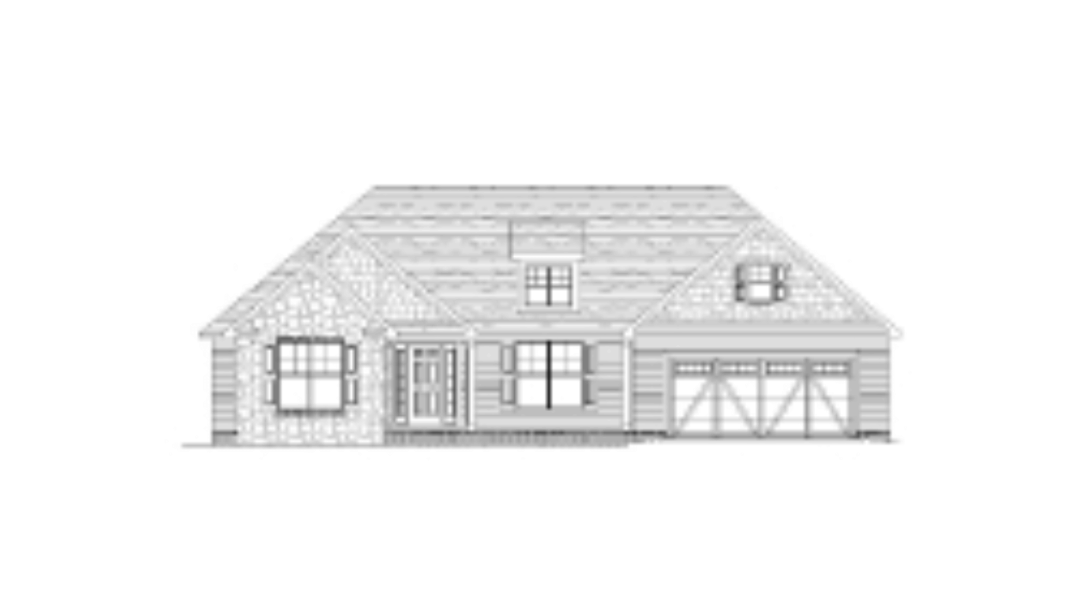 A black and white drawing of a house on a white background.