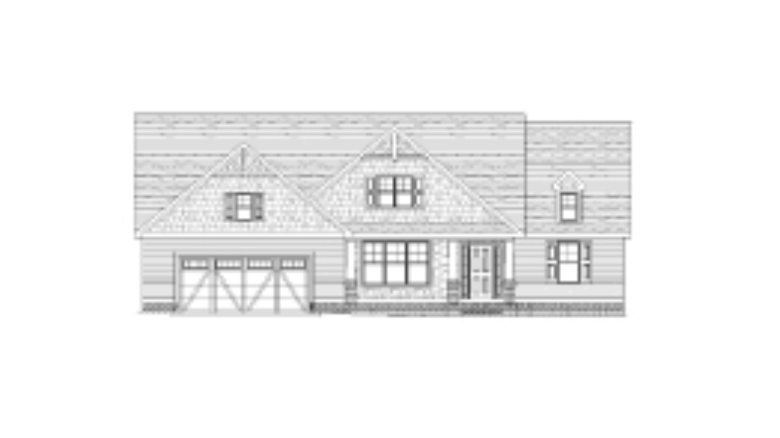 A black and white drawing of a house on a white background.