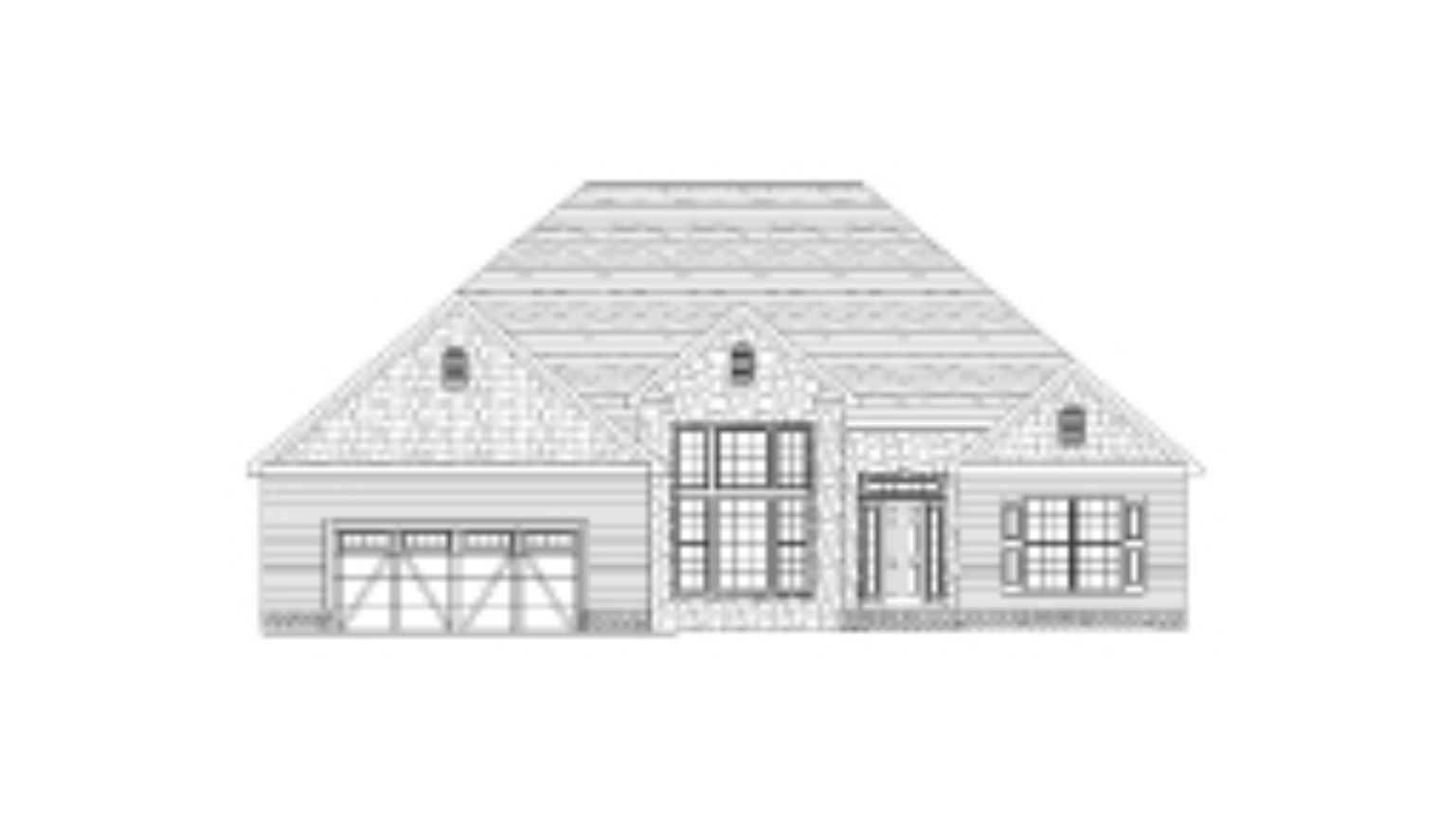 A black and white drawing of a house on a white background.
