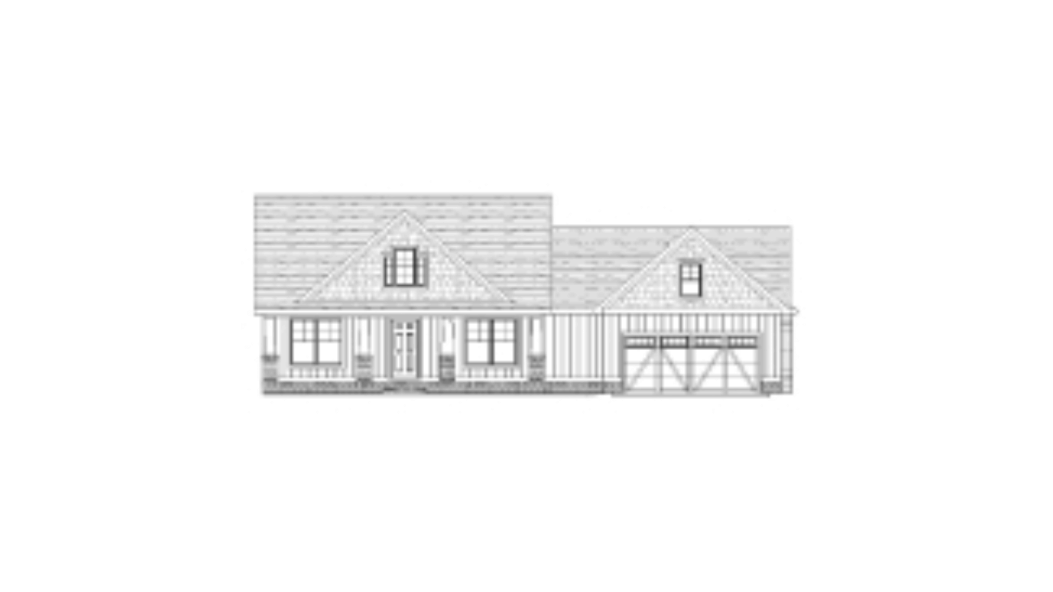 A black and white drawing of a house on a white background.