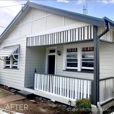 Freshly painted cream, black, and white cottage patio — Stan Painting Services In Thornton, NSW