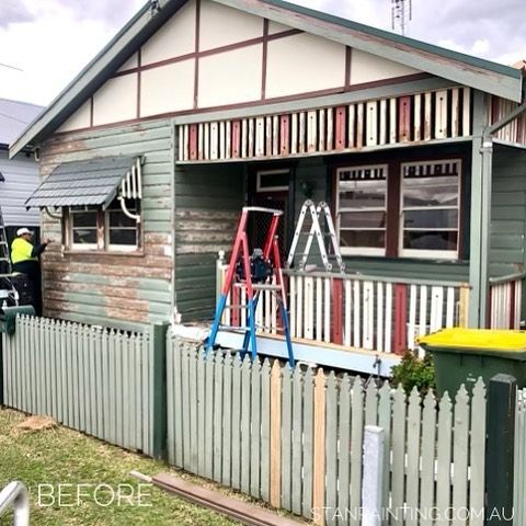 House exterior being painted with a picket fence in front — Stan Painting Services In Thornton, NSW