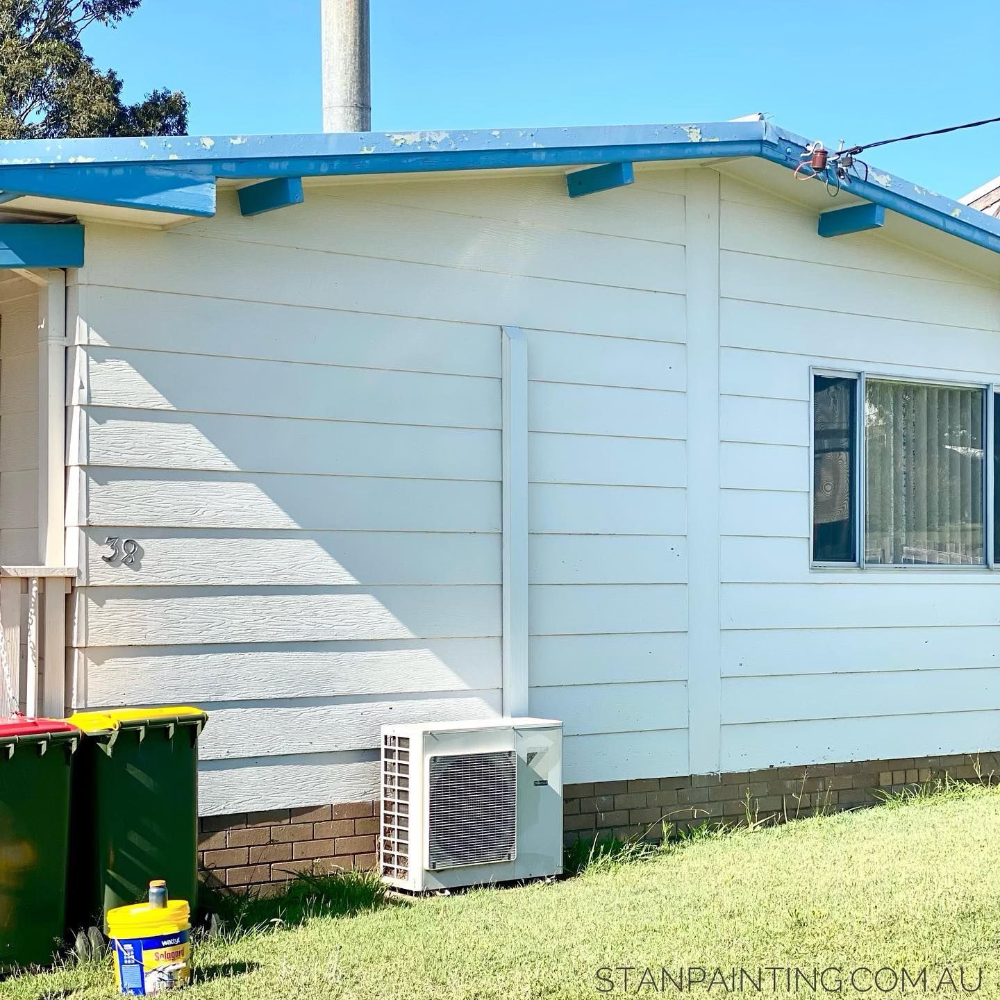 House Exterior Undergoing Renovation, with Peeling White Paint — Stan Painting Services In Thornton, NSW