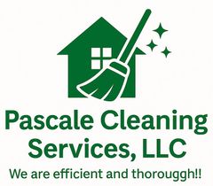 Green logo: House and broom; Pascal Cleaning Services, LLC; "We are efficient and thorough!"