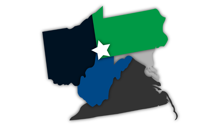 A map of pennsylvania with a white star in the middle
