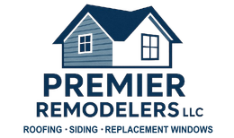 Premier Remodelers LLC logo: Blue house illustration with 