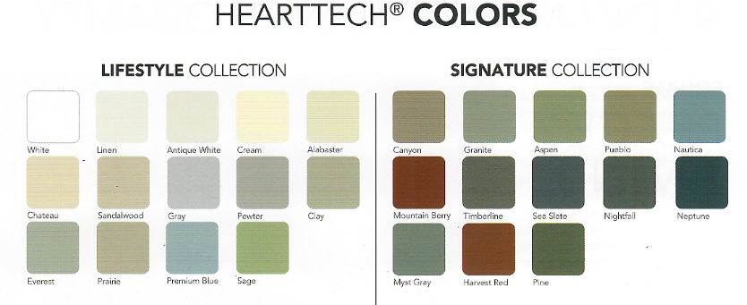 Color swatches for Hearttech products, organized in