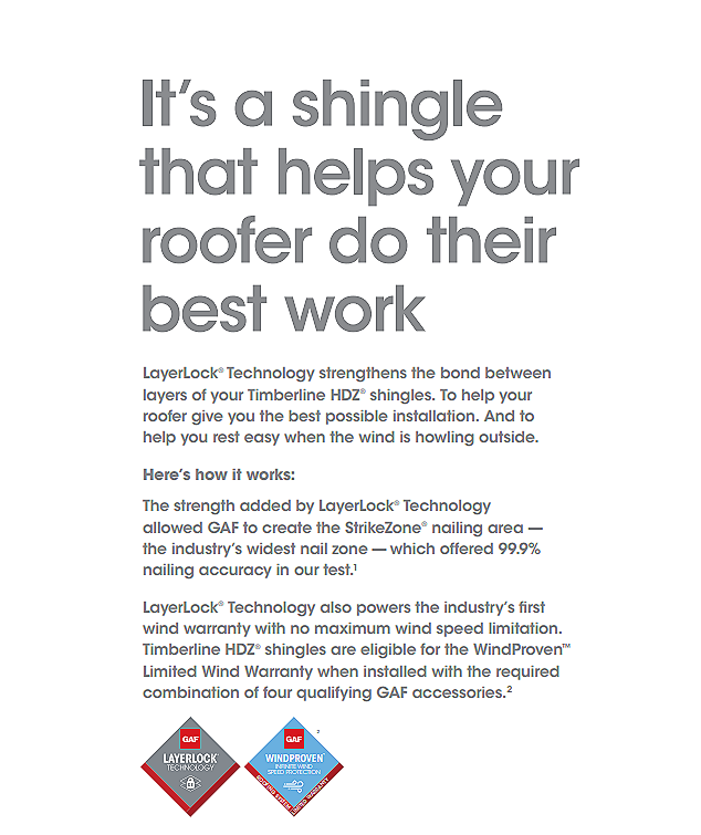 Text ad: A shingle that helps roofers. Features a technology that strengthens bond of shingles for installation and wind resistance.