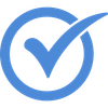 A blue check mark in a blue circle on a white background.