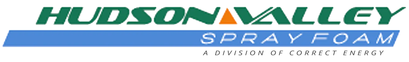 A blue and green logo for hudson valley spray foam