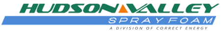 A blue and green logo for hudson valley spray foam