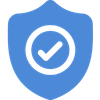A blue shield with a white check mark inside of it.