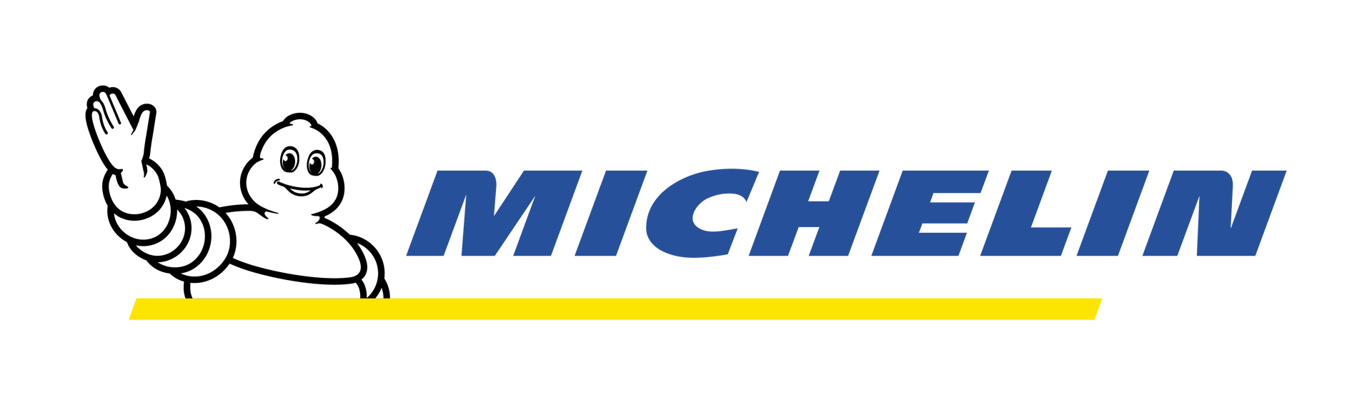 Michelin logo with the white Bibendum mascot, blue wordmark, and yellow underline on white background