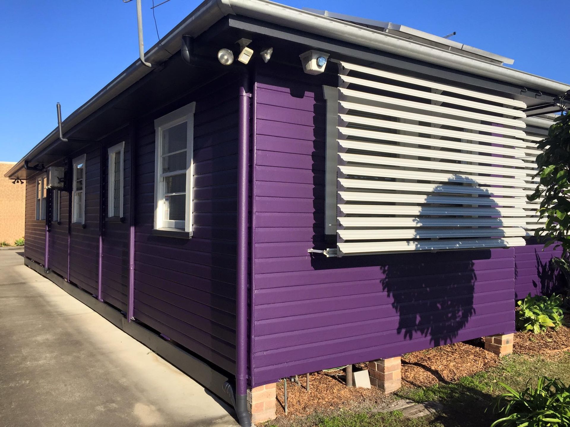 Purple House With White Windows