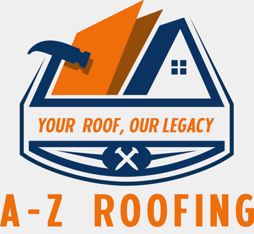 Logo for A-Z Roofing: A hammer over a roof design with text, 