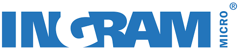A blue ingram micro logo on a white background