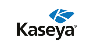 A blue and black logo for kaseya on a white background
