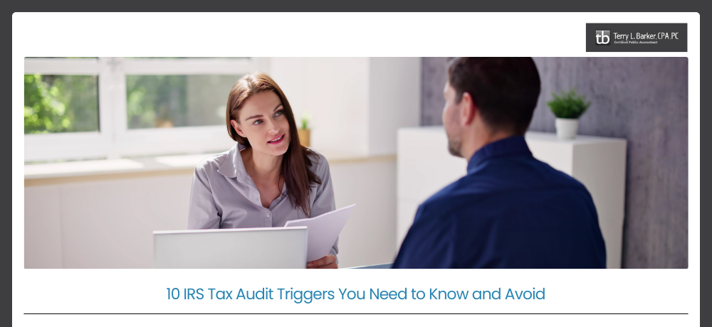 Woman talking to a man during a tax audit in an office setting.