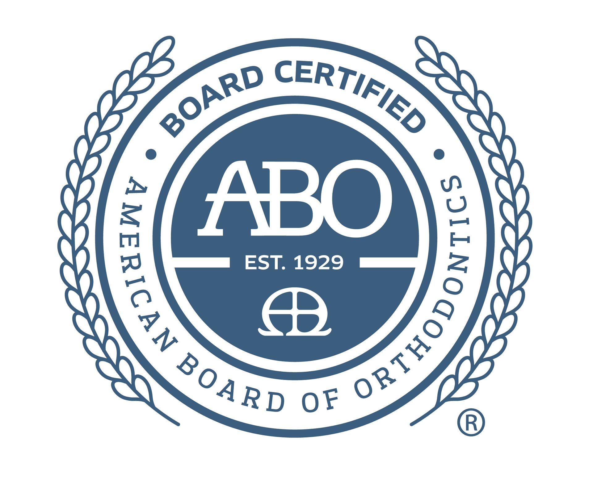 American Board of Orthodontics blue circular seal with laurel wreath