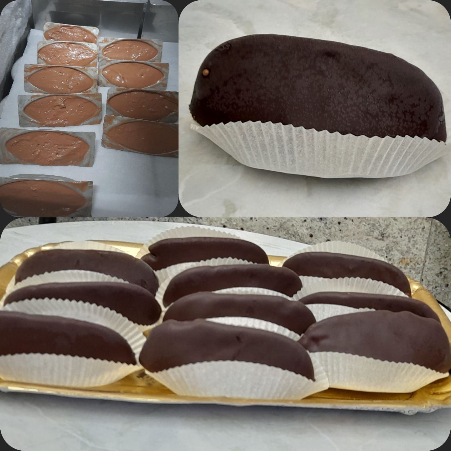 Un vassoio di cupcakes ricoperti di cioccolato è appoggiato su un tavolo