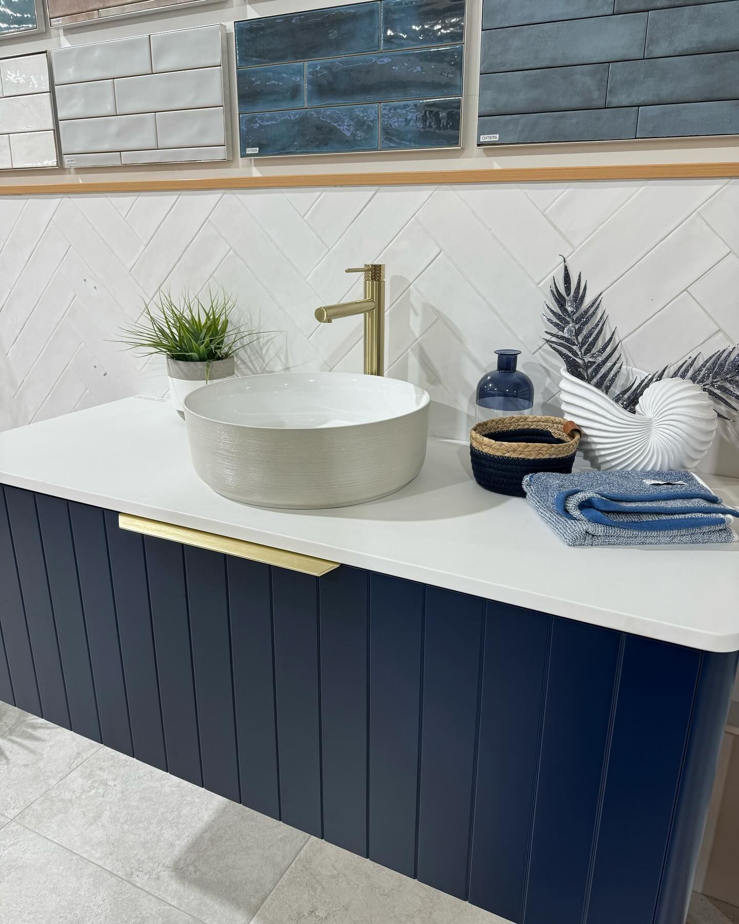 Bathroom Vanity With Navy Blue Cabinet — Amber North Coast In Port Macquarie, NSW