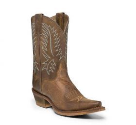 A pair of brown cowboy boots on a white background.
