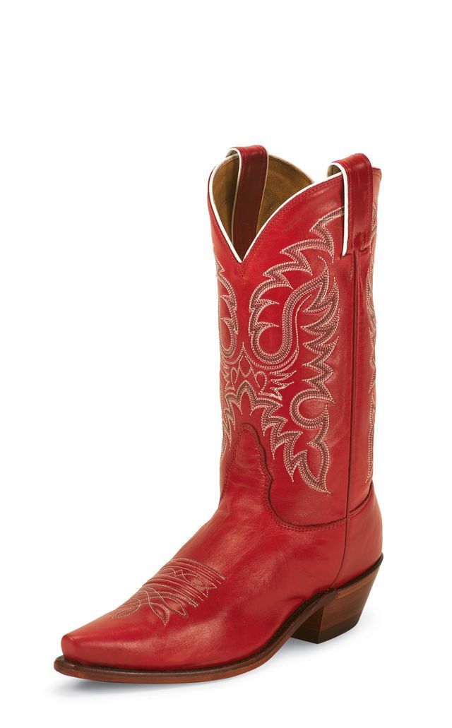A pair of red cowboy boots on a white background.