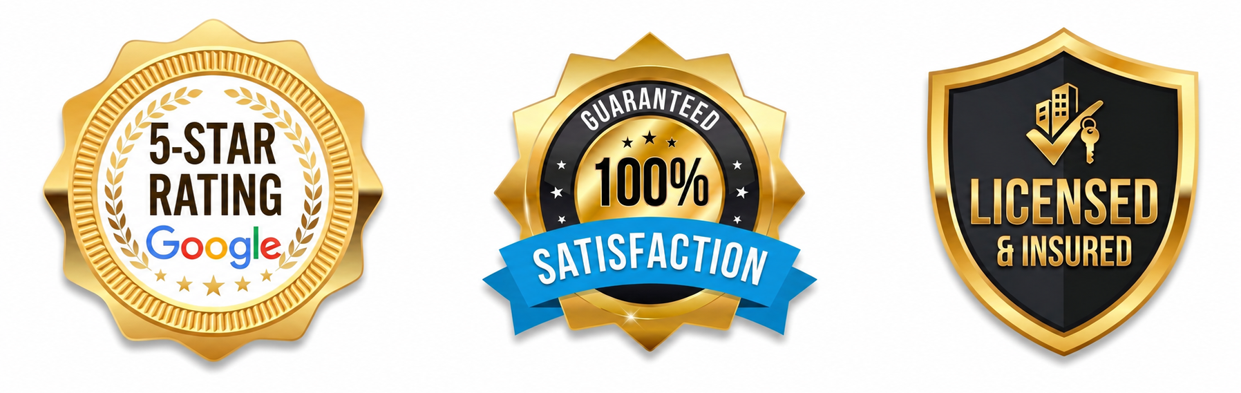 5-star Google rating, satisfaction guarantee, and licensed and insured badges for Goodyear Remodeling