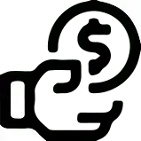 A hand is holding a dollar sign in a circle.