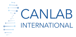 Logo for CANLAB INTERNATIONAL with DNA helix graphic in blue.