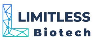 Logo of Limitless Biotech. A blue and teal L shape with connected dots precedes the company name in dark blue.