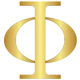 A gold Greek letter Phi on a white background