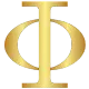A gold Greek letter Phi on a white background