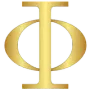 A gold Greek letter Phi on a white background