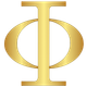 A gold Greek letter Phi on a white background