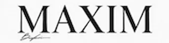 Black-and-white MAXIM logo in serif letters