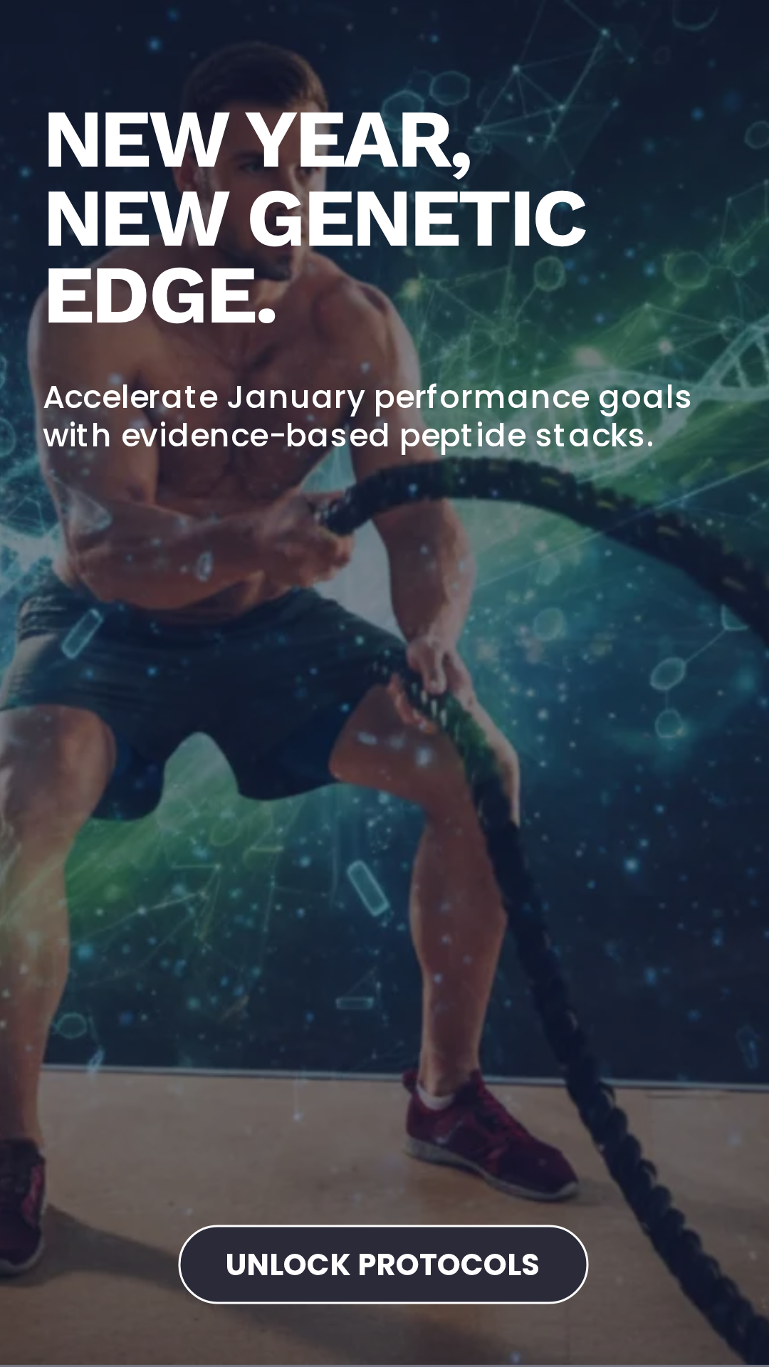 Man working out with a rope, text: