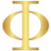 A gold Greek letter Phi on a white background