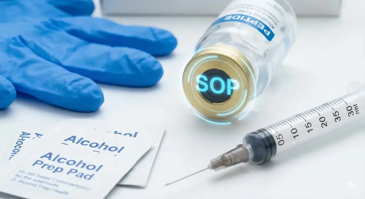 Blue gloves, vial labeled 