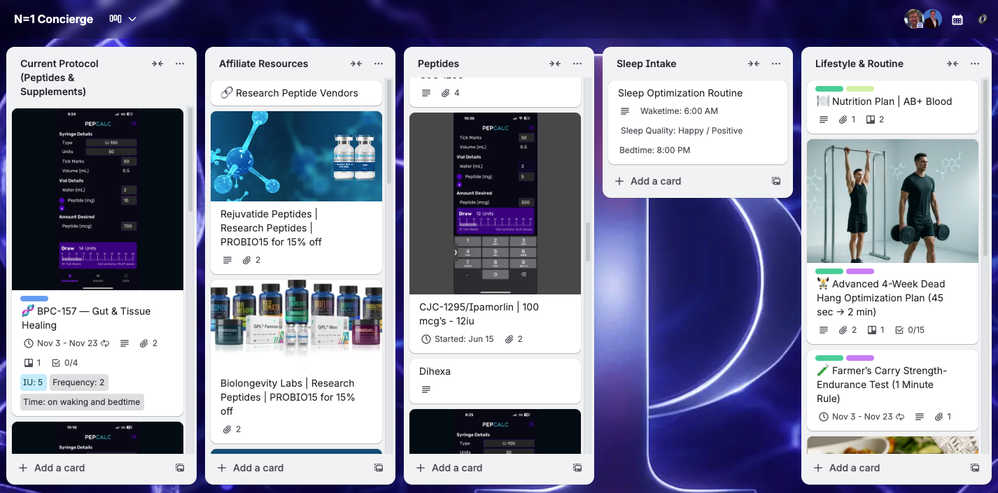 A desktop with multiple mobile app interfaces, including fitness and health information displayed in cards.