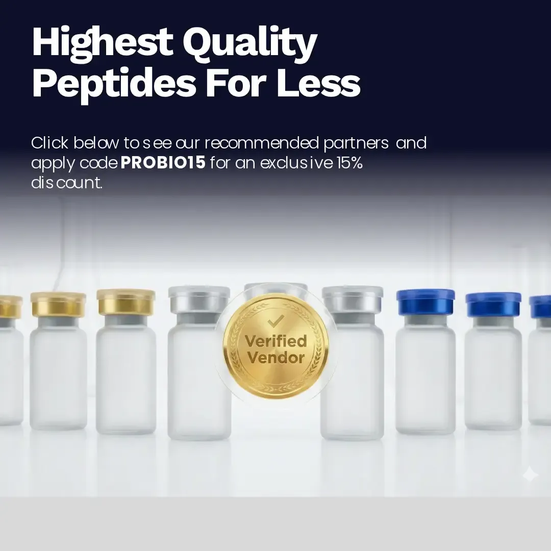 Ad for peptides: vials with text 